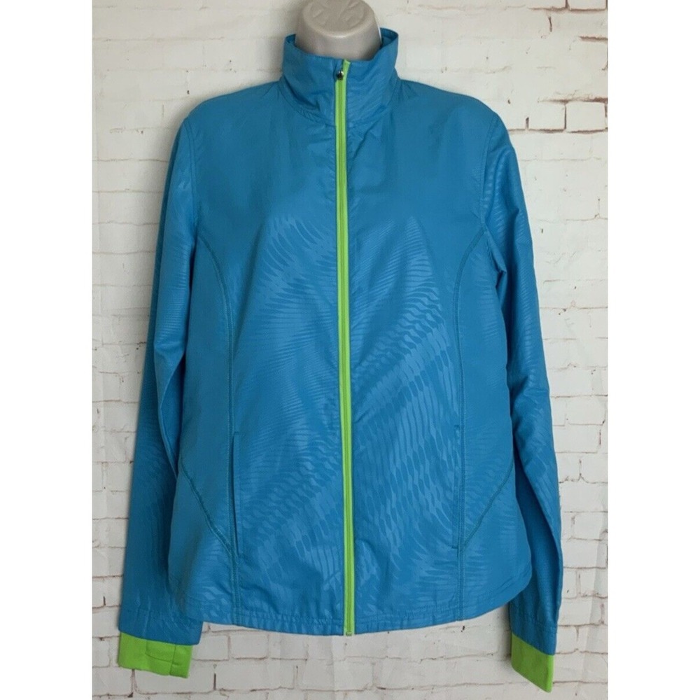 C9 Champion Womens Blue Neon Green Trim Full Zip Lightweight Collared Jacket M
